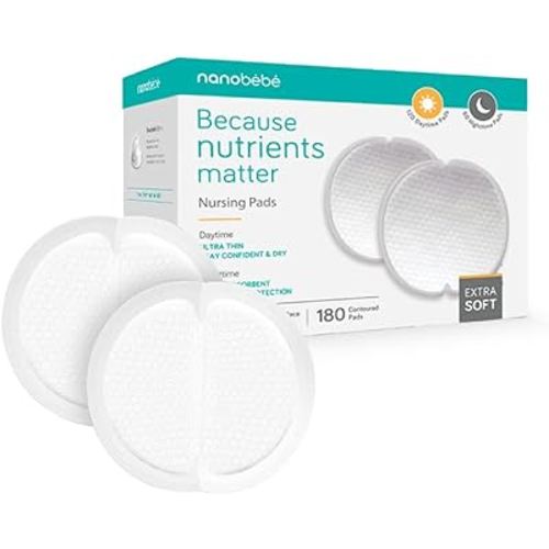 Nanobébé Disposable Nursing Pads Multipack – 120 Days and 60 Nights Ultra Thin & Extra Absorbent Vented Leak Proof Nursing Essentials, Individually Wrapped (180 Count)