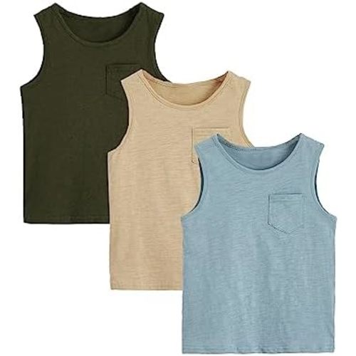 Floerns Boy's 3 Pcs Sleeveless Crew Neck Pocket Casual Solid Tank Top