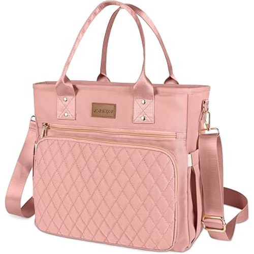 Large Women's Lunch Bags - Insulated, Durable Nylon Thermal Lunch Tote with Storage Pocket, 13"L x 6.3"W x 11.3"H, Pink