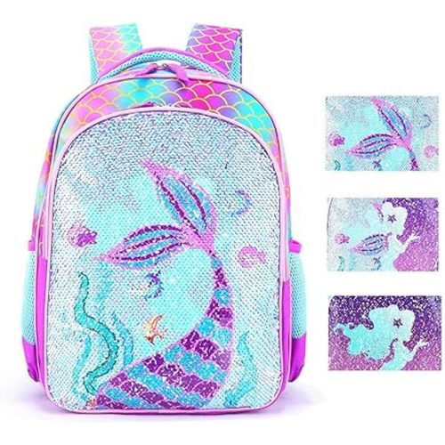 Reversible Sequin School Backpack Lightweight Little Kid Book Bag for Preschool Kindergarten Elementary(17", Mermaid)