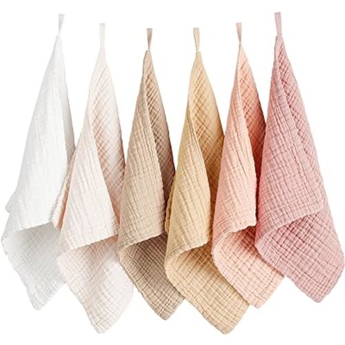 Konssy 6 Pack Baby Muslin Washcloths for Unisex 100% Cotton Wash Cloth Set for Baby Face Body Comfy and Soft for Newborn Infants Kids Girls and Boys