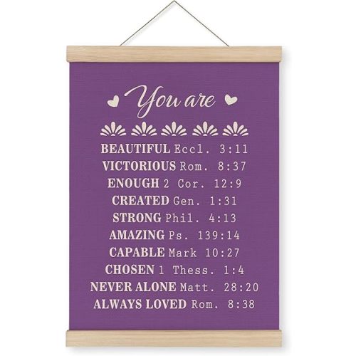 MAQIKA Inspirational Christian Poster Framed With Wood - Purple Room Wall Decor, Hanging Canvas Art for Women Girls - You Are Beautiful - 12x16 Inch