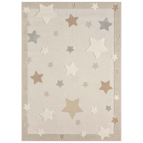 TOWN & COUNTRY PLAY Super Star Galaxy Kids Area Rug, Soft & Plush, Calming, Bedroom Rug, Nursery Decor, Playroom & Classroom Rugs, Beige/Multi, 5'2"x7’2”