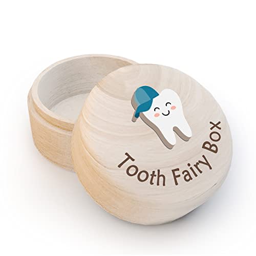 Azbuk Tooth Fairy Box for Kids, Hat Tooth Wooden Box and 3D Tooth, Stores Lost Teeth for Boy Girl Child, Dropped Tooth Keepsake Storage Box to Place Under Pillow, Teeth Container Box