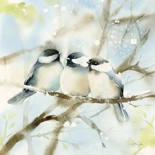 ART.COM Wall Art Print Three Chickadees in Spring Sq by Katrina Pete, 30" x 30"
