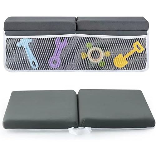 PandaEar Comfortable Baby Bath Kneeler and Elbow Rest Pad Set, Non-Slip Bathtub Kneeling Pad for Bathing Baby Tub Knee Mat, Bath Pad for Tub, Bath Tub Cushion Mat with Toy Organizer Storage Pockets