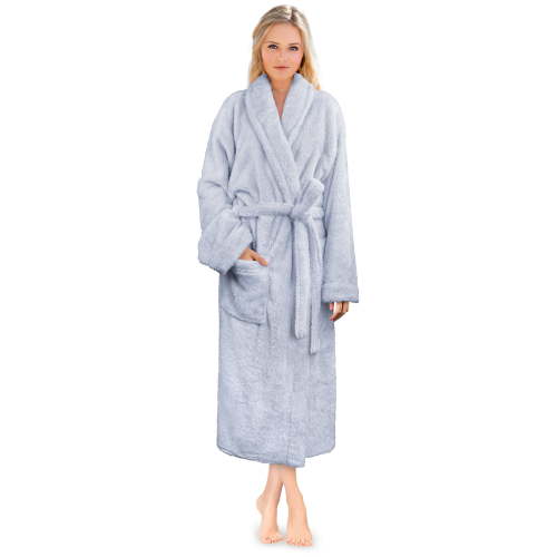 PAVILIA Premium Womens Plush Soft Robe Fluffy, Warm, Fleece Sherpa Shaggy Bathrobe (2XL/3XL, Light Blue)