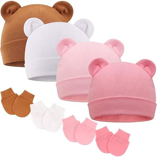 BQUBO Newborn Baby Hats Mittens Set for Boys Girls Hospital Hat Beanie Infant Caps Baby Gloves for 0-6 Months