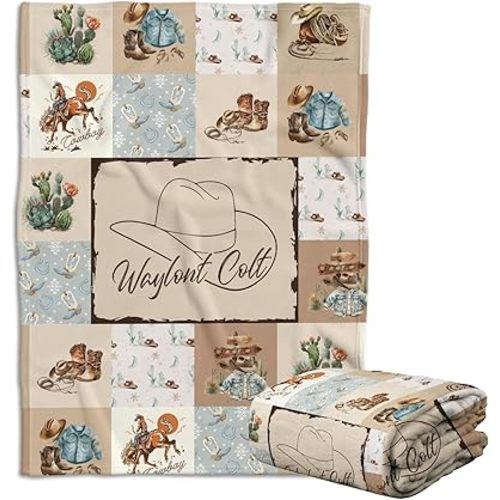 Western Baby Blankets for Boy Girl, Western Baby Stuff, Cowboy Baby Blankets, Personalized Baby Blankets with Name, Custom Name Baby Blanket, Swaddle Baby Blanket, (08)