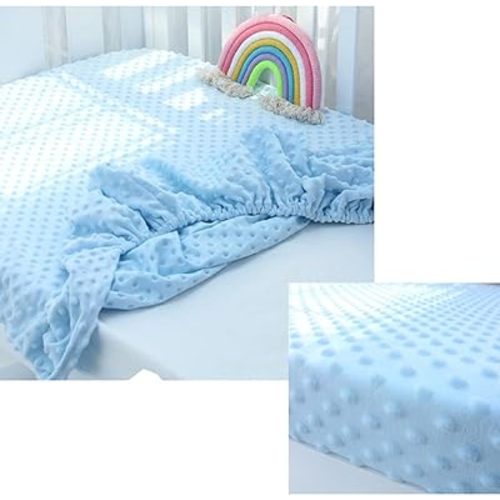 Fitted Crib Sheets, 100% Soft Breathable Microfiber Baby Sheet, Fits Standard Size Crib Mattress 28in x 52in,Blue Minky Dot Nursery Sheet