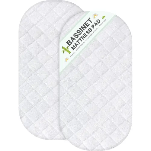 Bassinet Mattress Protector Fits 18" x 28" Munchkin Brica, 4moms Mamaroo and Pamo Babe 4 in 1 Portable Crib(not playard), Viscose Made from Bamboo Surface, Waterproof, Washer & Dryer