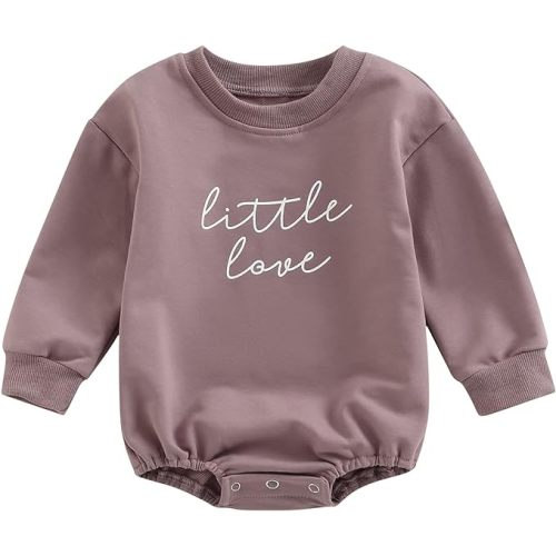 KOSUSANILL Baby Girl Boy Oversized Sweatshirt Romper Newborn Infant Long Sleeve Bubble Sweater Pullover Valentines Day Outfit - Purple Little Love - 6-12 Months
