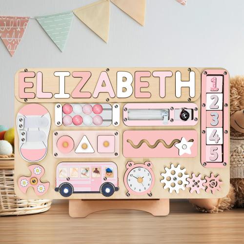 Wooden Busy Board Puzzle, Nursery Decor, First Christmas Gift, Personalized Name Puzzle Toy, Baby Girl Gift, Wood Toys for One Year Old BB55
