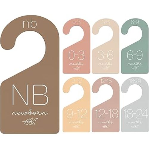 Whaline 7Pcs Baby Closet Size Dividers Warm Colors Acrylic Hanger Clothes Organizers Newborn to 24 Month Thicken Infant Wardrobe Separators For Home Nursery Baby Clothes
