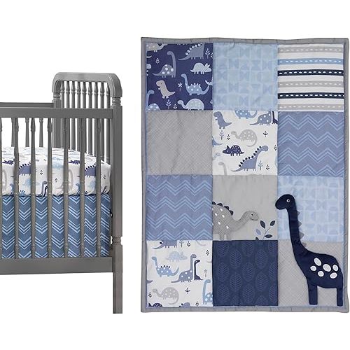 Bedtime Originals Roar Dinosaur 3 Piece Crib Bedding Set, Blue/Gray, 44x1x35 Inch