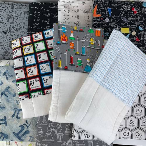Science and math baby burp cloths.