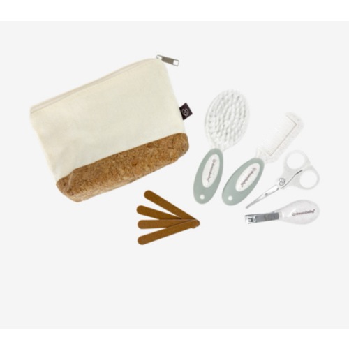 Dreambaby Neat & Tidy 9pc Wheatgrass Baby Grooming Kit - Eco-Friendly Baby Care Kit with Cotton & Cork Travel Bag - Soft Brush, Comb, Safety Scissors, Nail Clippers - Less Plastic Waste