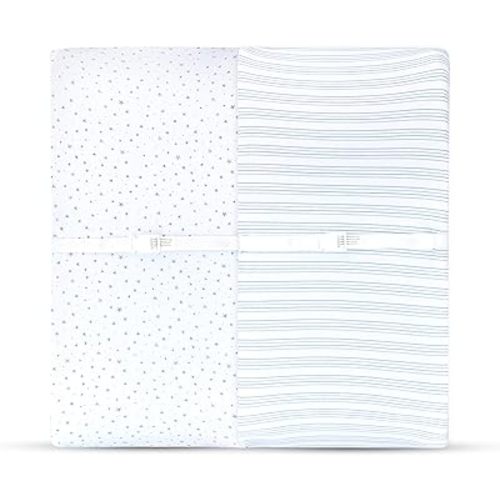 Changing Pad Cover 2 Pack - Baby Cradle Sheet with 100% Jersey Cotton - Changing Pad Covers for Boys, Newborn Essentials (Blue Stars & Stripes)