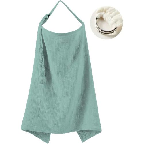 Muslin Nursing Cover for Breastfeeding Moms - 100% Cotton Lightweight & Breathable Privacy Shawl with Adjustable Rigid Hoop | Multi-use Apron(Sage Green)