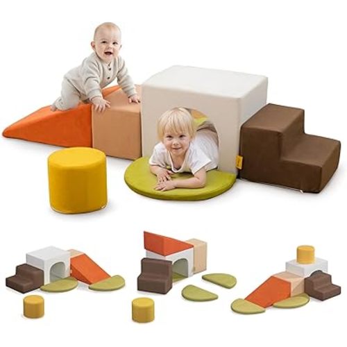 BanaSuper Kids Climbing Foam Blocks Playset - 7 Piece Toddler Climbing Toys, Indoor Gross Motor Development Montessori Gross Motor Toy for Babies & Toddlers (Colorful)