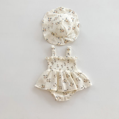 Baby Floral Suspenders Bodysuit with Hat