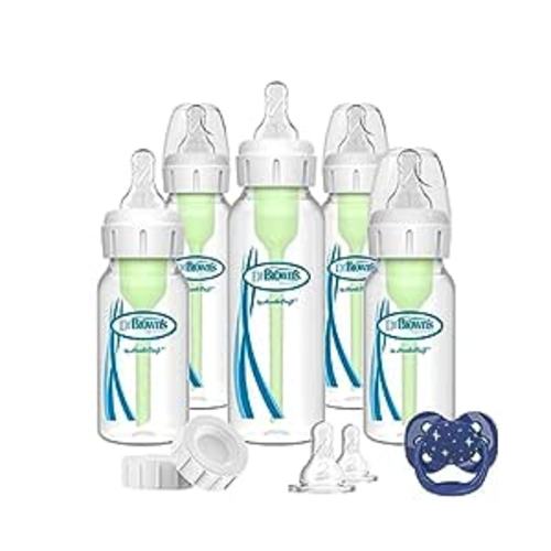 Dr. Brown's Natural Flow Anti-Colic Options+ Narrow Baby Bottle Gift Set with Advantage Pacifier, and Bottle Travel Caps - Baby Bottle Gift Set (15 Piece) - 1 Count (Pack of 1)