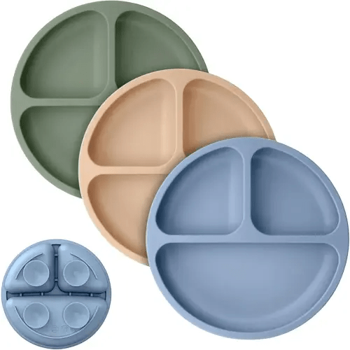 Cutebe 3 Pack Suction Plates for Baby Food Grade Silicone Baby Plates with Suction Microwave & Dishwasher Safe Toddler Plates Divided Design & Raised Edges Toddler Dishes for Feeding