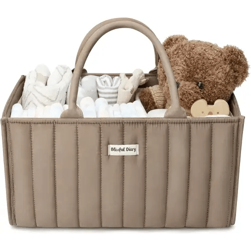 Blissful Diary Baby Diaper Caddy Basket, Stylish Baby Diaper Caddy Organizer, Storage Basket for Diapers - Baby Gift Registry for Newborn Baby Shower List and Baby Must Haves Essentials - Mocha Brown