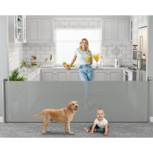 DynaBliss 118in Extra Wide Retractable Child & Pet Gate for Doorway, Stairs (Gray)