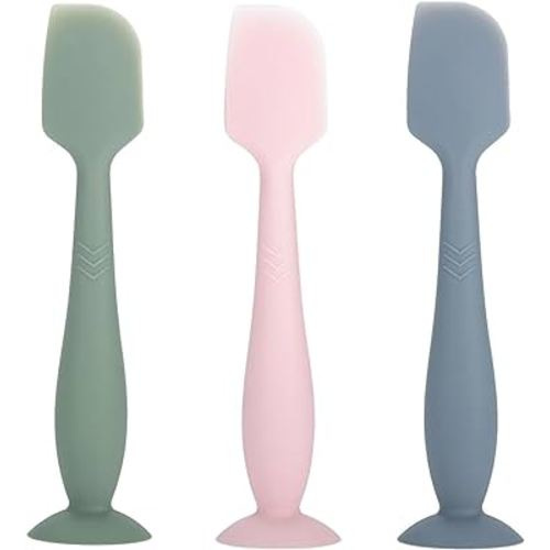 3 Pack Baby Diaper Cream Spatula Applicator, Soft Silicone Butt paste Spatula Diaper Cream Brush with Suction Cup Base (Cyan, Pink, Green)