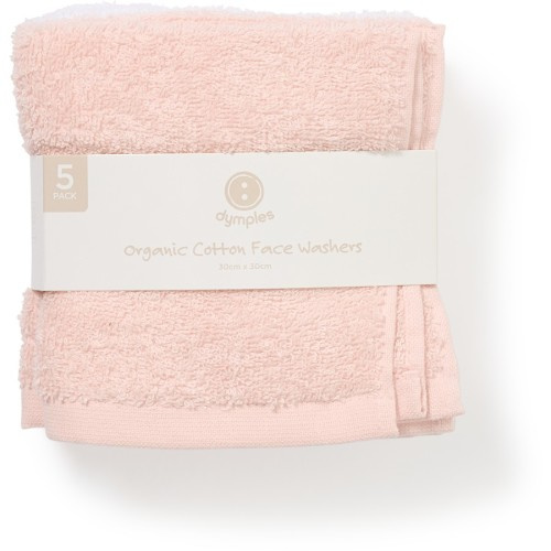 Dymples Organic Cotton Face Washer 5 Pack - Pink