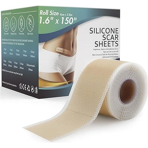 Silicone Scar Sheets 1.6" x 120" - Medical Grade, Long-Lasting, Reusable Tape Roll for C-Section, Surgical Scars, Keloid, Acne, Tummy Tuck Recovery & Wrinkle Treatment