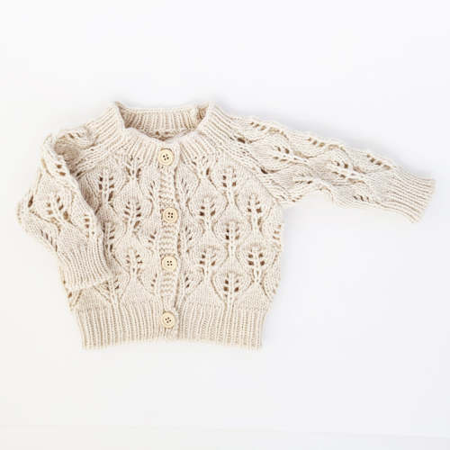 Leaf Lace Cardigan Sweater Natural | Huggalugs | 0-6mo