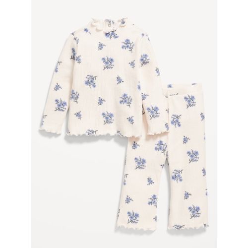 Plush Ribbed Long-Sleeve Top and Flare Pants Set for Baby