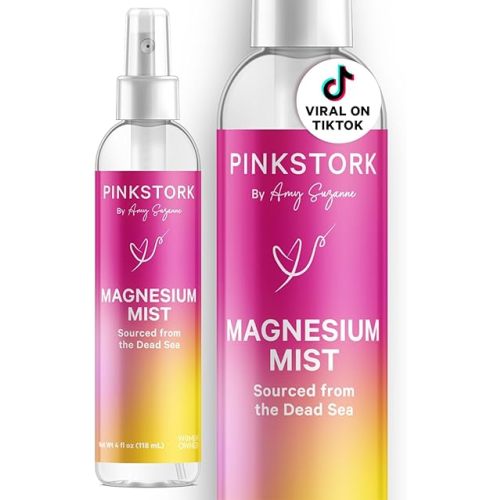 Pink Stork Magnesium Spray Mist - for Calm, Stress, and Sleep, Seasickness Support, Pregnancy Must Haves, 200 mg per 6 Sprays, Pure Magnesium Chloride Body Spray, 4 oz, Unscented