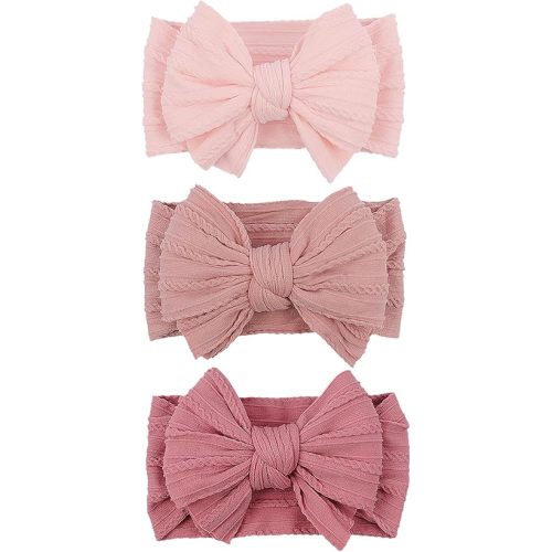 Handmade Baby Girls Headbands Soft Stretchy Nylon Hair Bands Hair Accessories with Bows for Newborn Baby Girls Infant Toddlers Kids (Pink)
