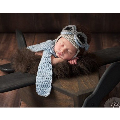 Newborn Aviator Hat, 3 Piece Set, Pilot, Goggles, Scarf, Brown, Blue, Baby, Boy, Newborn Photo Prop, Ready to Ship