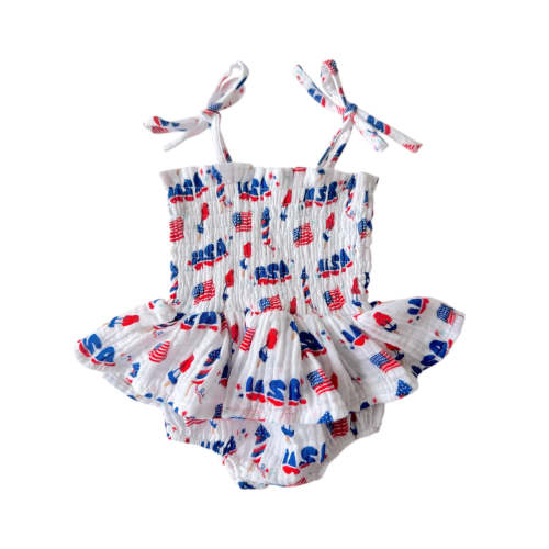 Muslin Smocked Bubble w/ Skirt, 4th of July