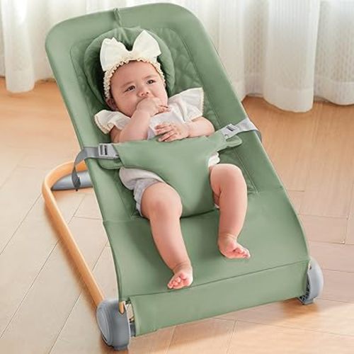 Fodoss Baby Bouncer - Portable Baby Bouncer Seat for Infants, Ergonomic Design Baby Bouncer Chair, Bouncer for Babies 0-12 Month-Green