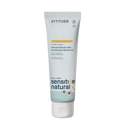 ATTITUDE Baby 2-in-1 Shampoo and Body Wash, EWG Verified, Plant- and Mineral-Based Ingredients, Vegan and Cruelty-Free Products for Sensitive Skin, Unscented, 16 Fl Oz