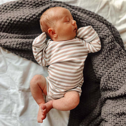 Tan Stripe / Organic Ribbed Long Sleeve Bodysuit