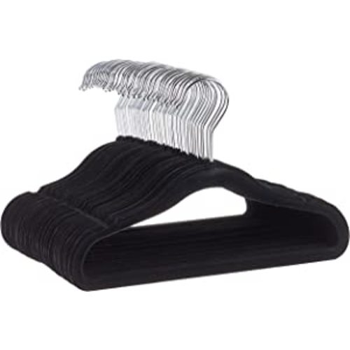 Amazon Basics Kids Velvet, Non-Slip Clothes Hangers for Infant and Toddler, 11.6 in (for baby clothes), Pack of 50, Black