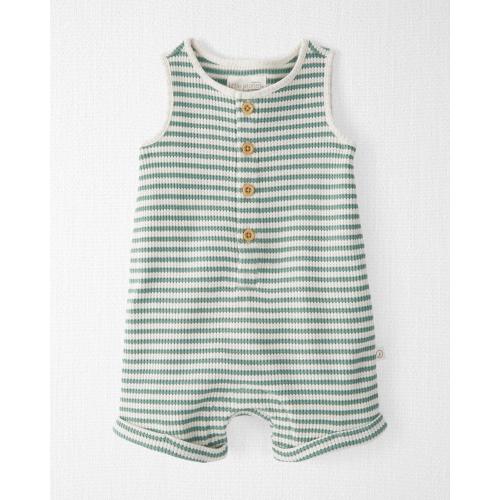 Baby Waffle Knit Romper Made with Organic Cotton - Style,Green Stripe