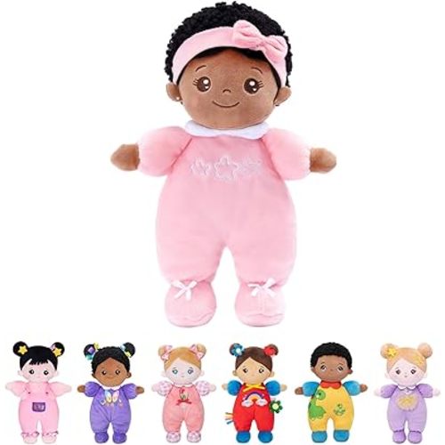 OUOZZZ Soft Black Baby Dolls for Girls - First African American Baby Dolls Multicultural Plush Rag Doll Sleeping Cuddle Buddy Doll Toy for Kids 10"