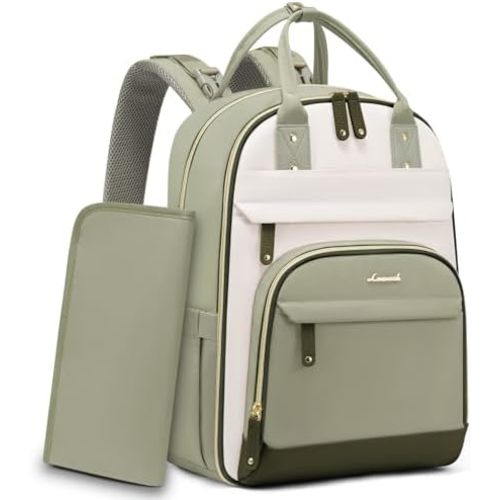 LOVEVOOK Diaper Bag Backpack, Baby Bag with Changing Pad, Large Diaper Backpack Boy Girl, Waterproof Baby Registry Bag for Mom Dad with Stroller Buckles, Light Green-beige-olive Green