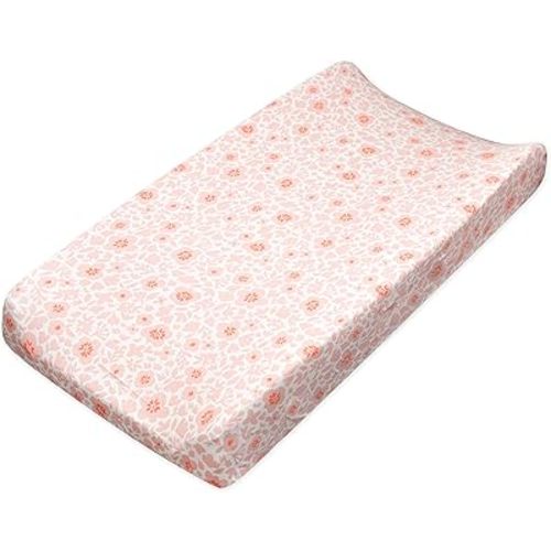 HonestBaby Girls Organic Cotton Changing Pad Cover, Peach Skin Papercut Floral, One Size