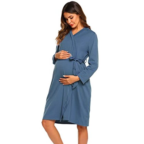 Ekouaer Maternity Robe Labor Delivery Nursing Gown Hospital Breastfeeding Dress Bathrobes