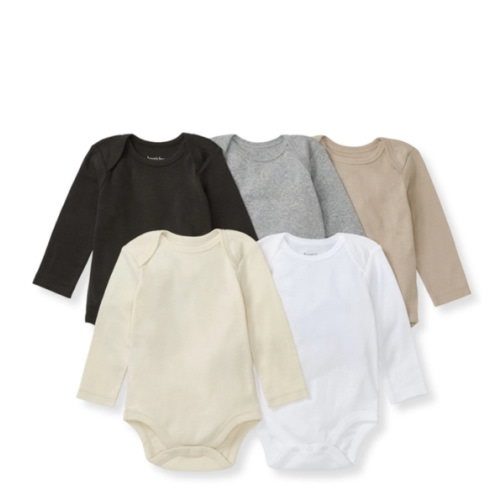 Solid Organic Cotton Long Sleeve Baby Bodysuits 5 Pack Ash