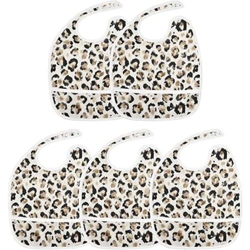 Baby Feeding Bibs for Boys Girls Leopard Print Infant Toddler Drooling Bibs with Catcher Pocket 1 Pack