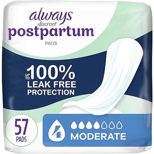 Always Discreet Postpartum Incontinence Pads, Moderate Absorbency, 57 CT